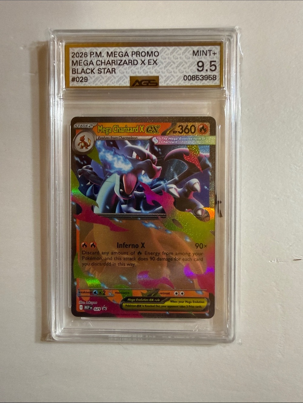 Pokemon Mega Charizard X EX Holographic Card - Black, Blue, Orange